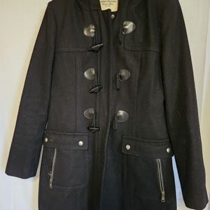Tommy Hilfiger Women's Wool Blend Pea Coat Size S Black With Hood